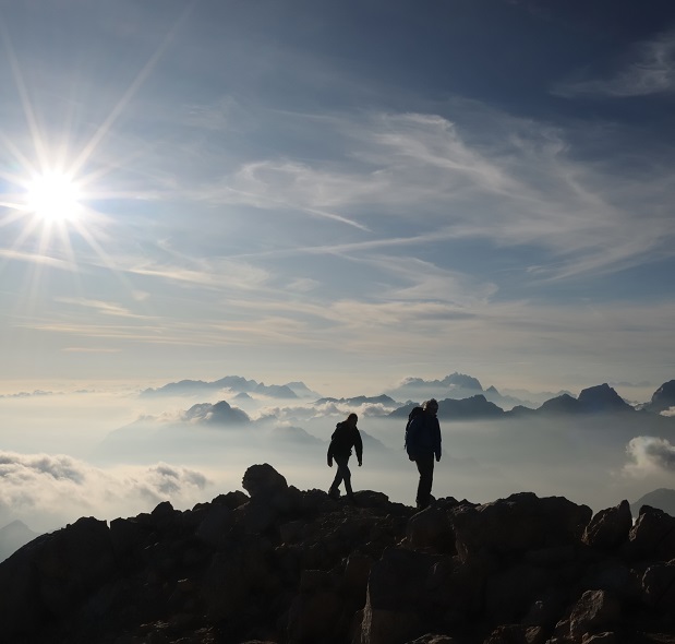 Climbers crossing the ridge