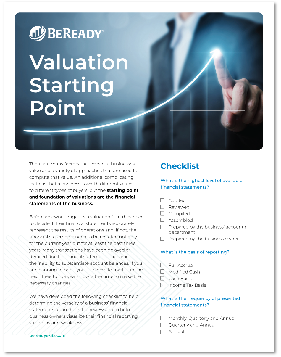 BeReady Valuation Starting Point checklist